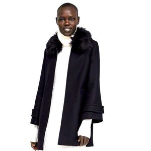 Zara Black Wool Coat with Faux Fur Collar. Size Medium. NWOT.
